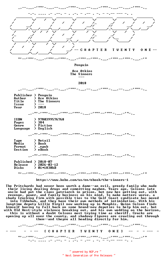 NFO for the release Ace.Atkins.-.The.Sinners.2018.RETAIL.EPUB.eBook-CTO by CTO