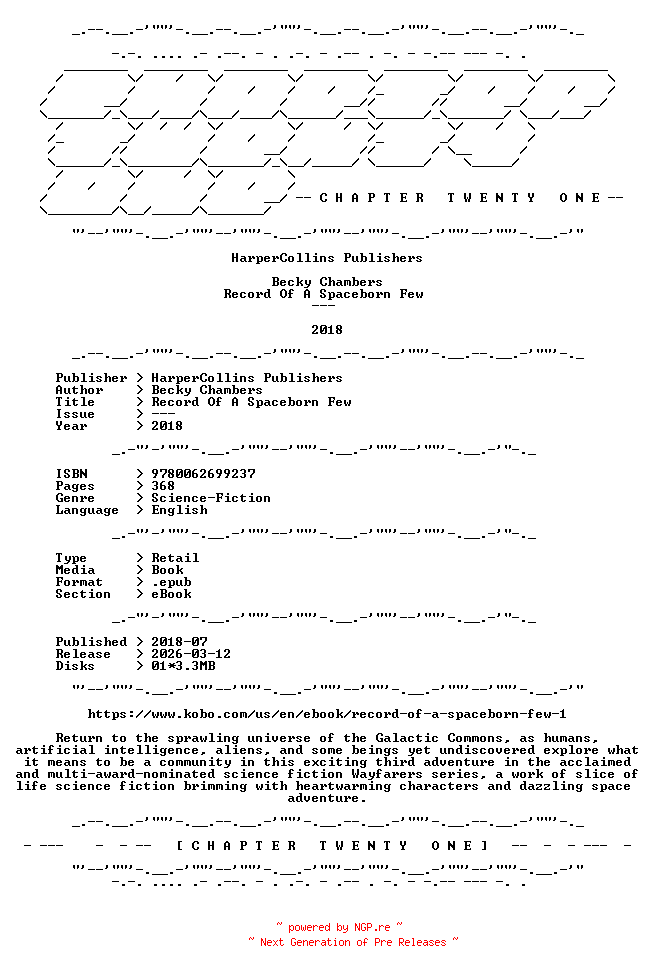 NFO for the release Becky.Chambers.-.Record.Of.A.Spaceborn.Few.2018.RETAIL.EPUB.eBook-CTO by CTO