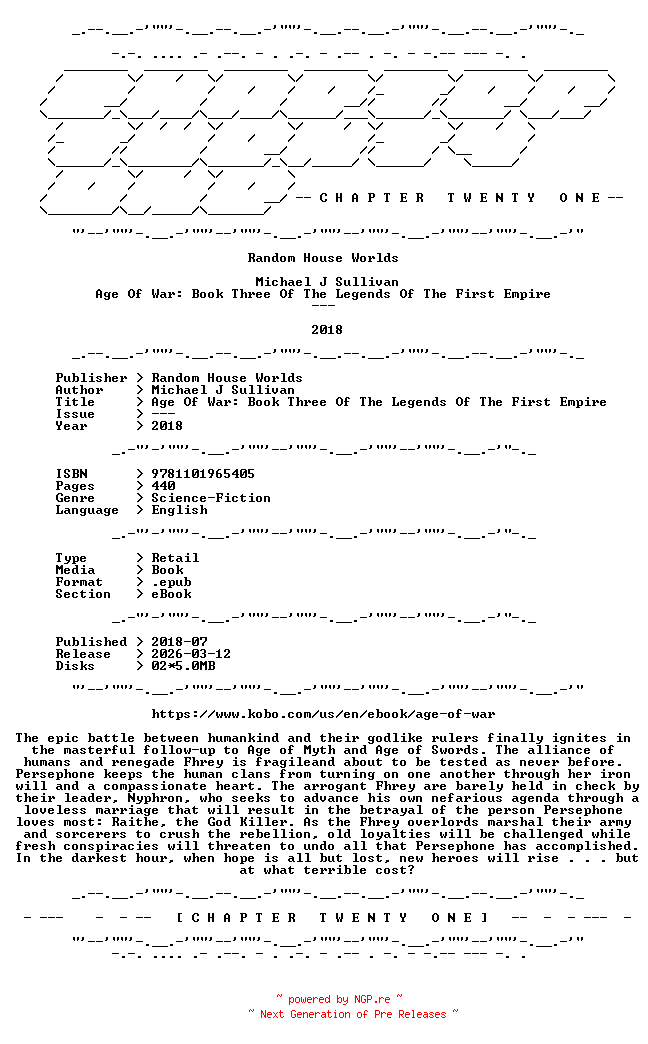 NFO for the release Michael.J.Sullivan.-.Age.Of.War.Book.Three.Of.The.Legends.Of.The.First.Empire.2018.RETAIL.EPUB.eBook-CTO by CTO