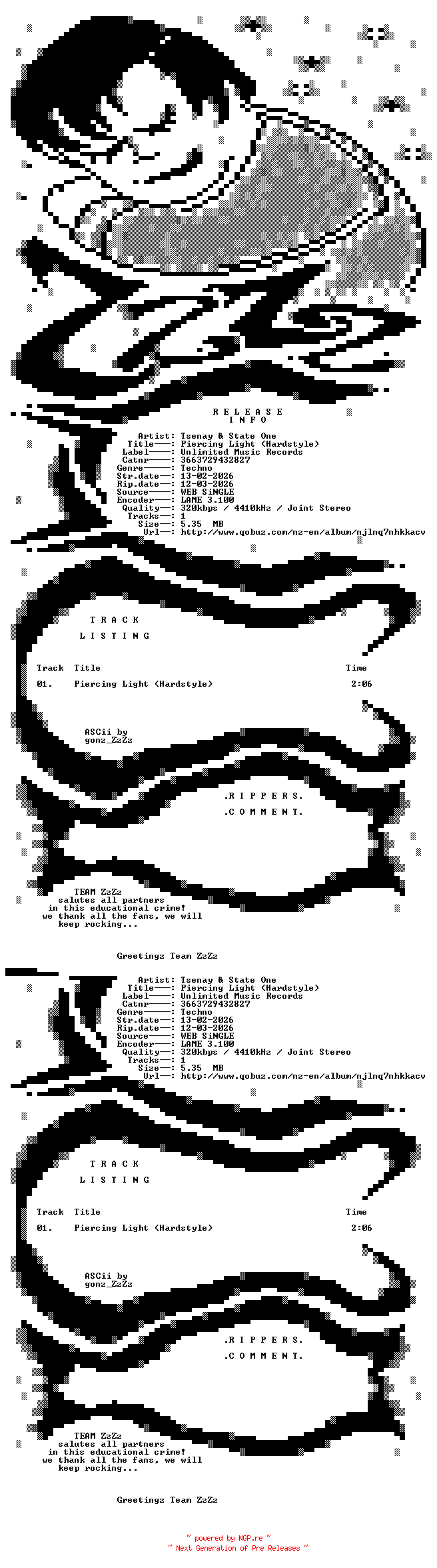 NFO for the release Tsenay_and_State_One_-_Piercing_Light_(Hardstyle)-(3663729432827)-SINGLE-WEB-2026-ZzZz by ZzZz
