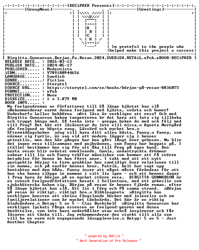 NFO for the release Birgitta.Gunnarson.Borjan.Pa.Resan.2024.SWEDiSH.RETAiL.ePub.eBOOK-DECiPHER by DECiPHER