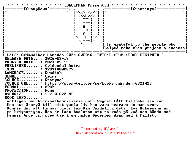 NFO for the release Leffe.Grimwalker.Hamnden.2024.SWEDiSH.RETAiL.ePub.eBOOK-DECiPHER by DECiPHER