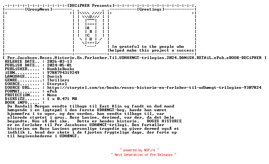 NFO for the release Per.Jacobsen.Roses.Historie.En.Forloeber.Til.UDHAENGT-trilogien.2024.DANiSH.RETAiL.ePub.eBOOK-DECiPHER by DECiPHER