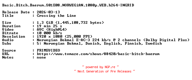 NFO for the release Basic.Bitch.Baerum.S01E08.NORWEGiAN.1080p.WEB.h264-INGRID by INGRID