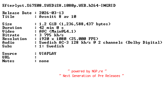 NFO for the release Efterlyst.S67E08.SWEDiSH.1080p.WEB.h264-INGRID by INGRID