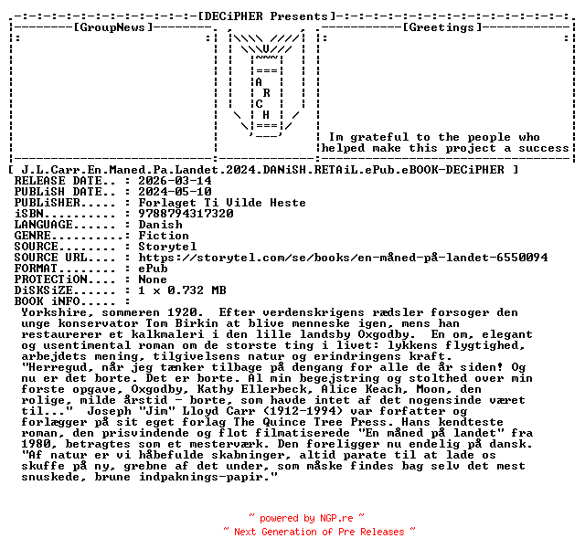NFO for the release J.L.Carr.En.Maned.Pa.Landet.2024.DANiSH.RETAiL.ePub.eBOOK-DECiPHER by DECiPHER