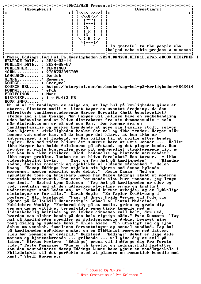 NFO for the release Mazey.Eddings.Tag.Hul.Pa.Kaerligheden.2024.DANiSH.RETAiL.ePub.eBOOK-DECiPHER by DECiPHER