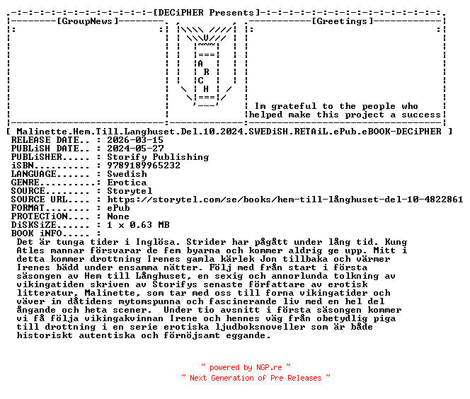 NFO for the release Malinette.Hem.Till.Langhuset.Del.10.2024.SWEDiSH.RETAiL.ePub.eBOOK-DECiPHER by DECiPHER