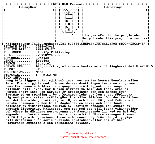 NFO for the release Malinette.Hem.Till.Langhuset.Del.8.2024.SWEDiSH.RETAiL.ePub.eBOOK-DECiPHER by DECiPHER