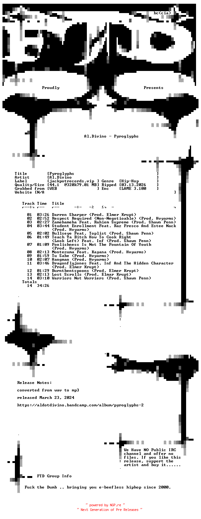 NFO for the release Al.Divino-Pyroglyphs-WEB-2024-FTD by FTD