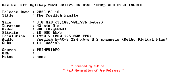 NFO for the release Har.Ar.Ditt.Kylskap.2024.S03E27.SWEDiSH.1080p.WEB.h264-INGRID by INGRID