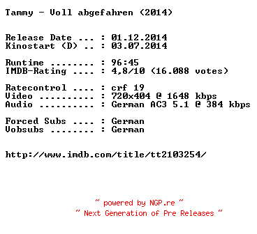 NFO for the release Tammy.Voll.abgefahren.German.BDRiP.x264-EXQUiSiTE by EXQUiSiTE