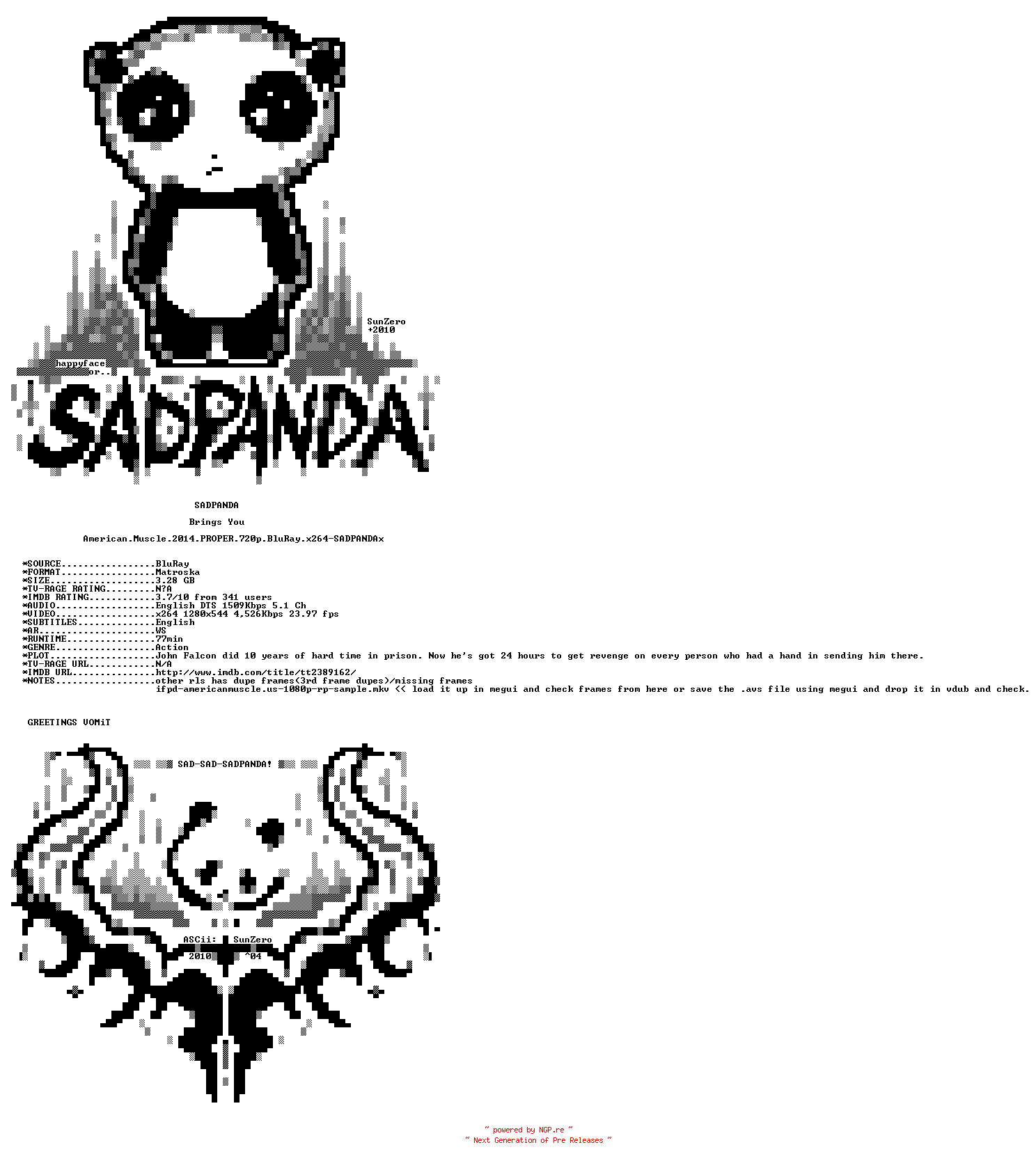 NFO for the release American.Muscle.2014.PROPER.720p.BluRay.x264-SADPANDAx by SADPANDAx