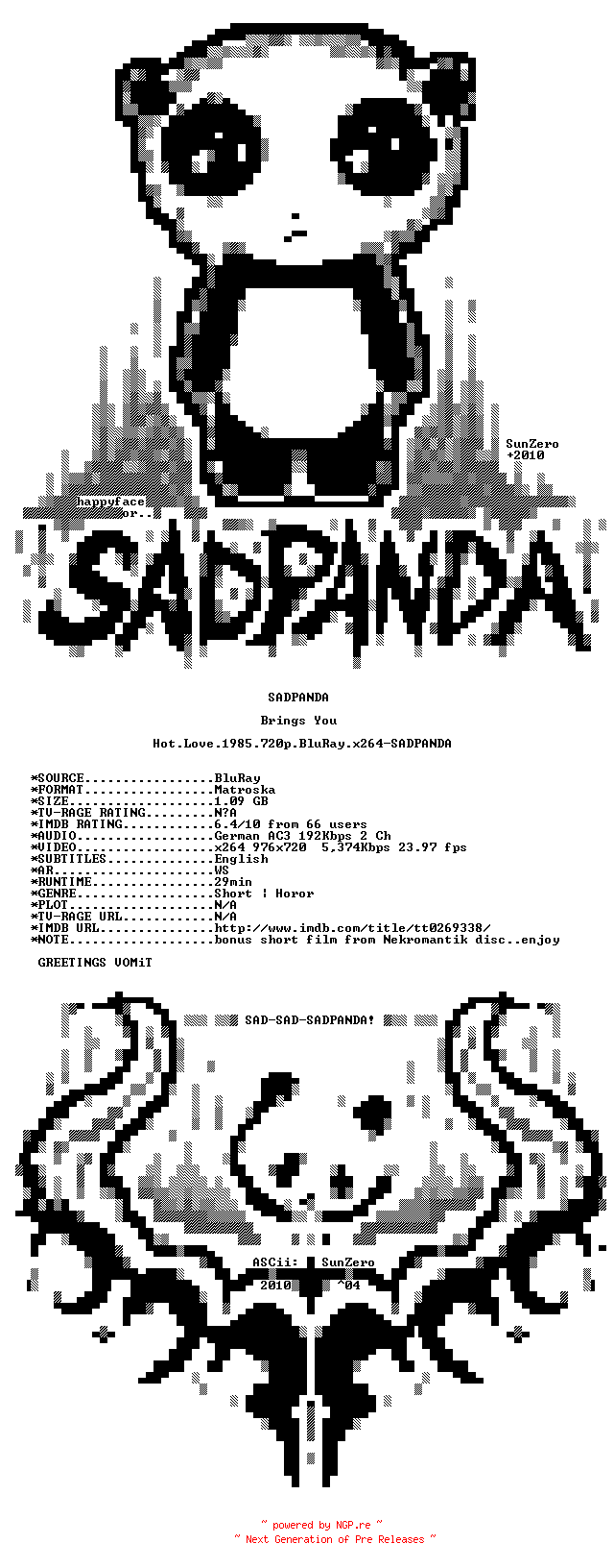 NFO for the release Hot.Love.1985.720p.BluRay.x264-SADPANDA by SADPANDA