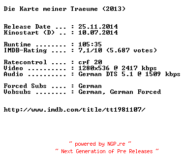 NFO for the release Die.Karte.meiner.Traeume.German.720p.BluRay.x264-EXQUiSiTE by EXQUiSiTE
