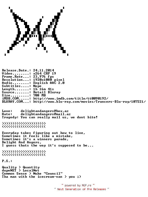 NFO for the release Trancers.1984.iNTERNAL.BDRip.x264-DAA by DAA