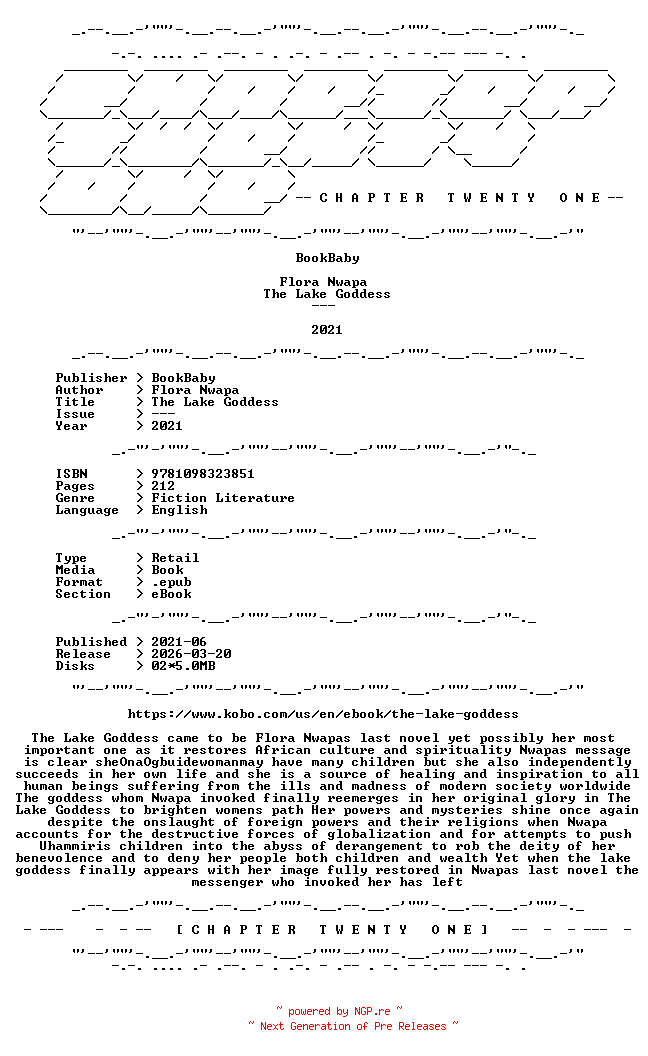 NFO for the release Flora.Nwapa.-.The.Lake.Goddess.2021.RETAIL.EPUB.eBook-CTO by CTO