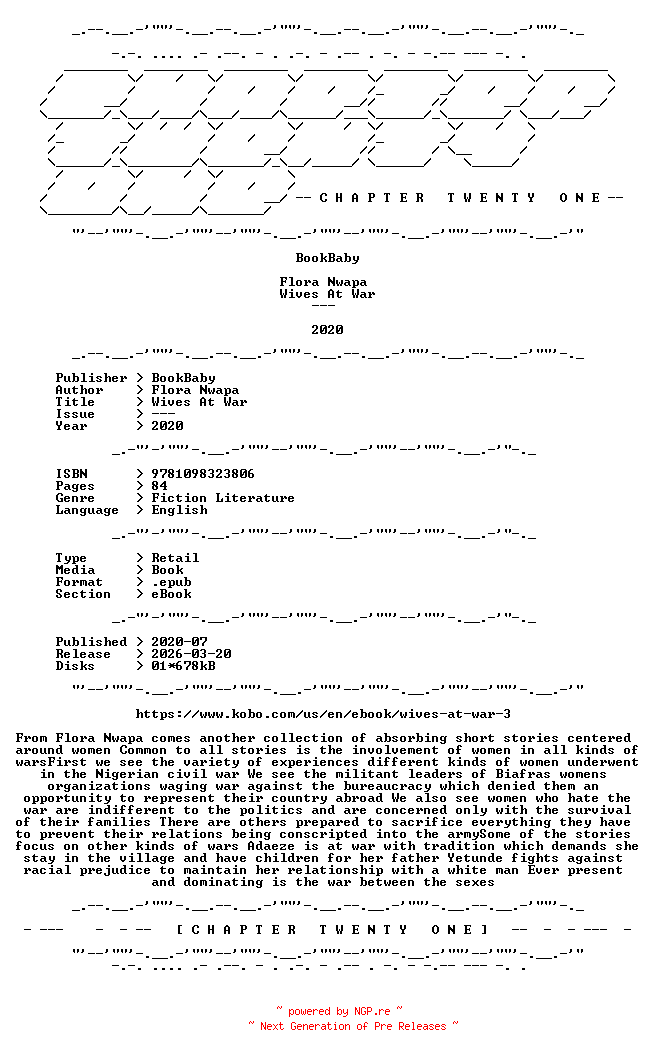 NFO for the release Flora.Nwapa.-.Wives.At.War.2020.RETAIL.EPUB.eBook-CTO by CTO