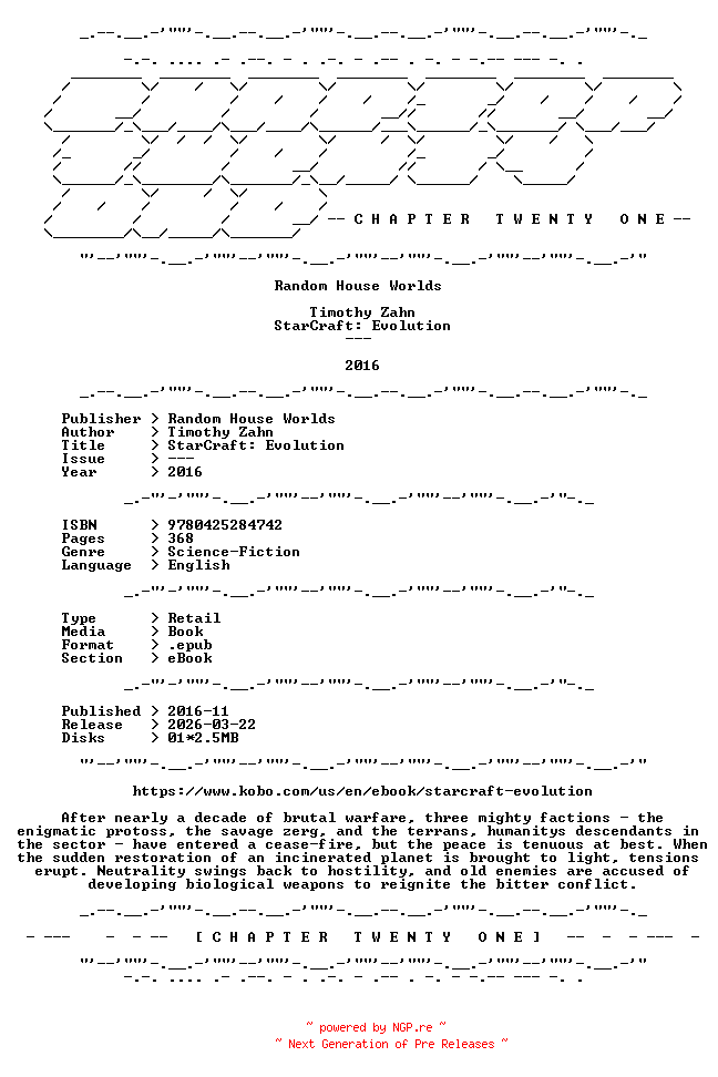 NFO for the release Timothy.Zahn.-.StarCraft.Evolution.2016.RETAIL.EPUB.eBook-CTO by CTO