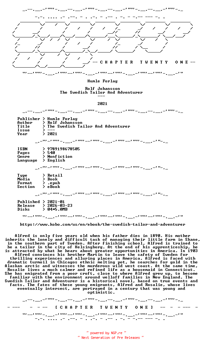 NFO for the release Rolf.Johansson.-.The.Swedish.Tailor.And.Adventurer.2021.RETAIL.EPUB.eBook-CTO by CTO