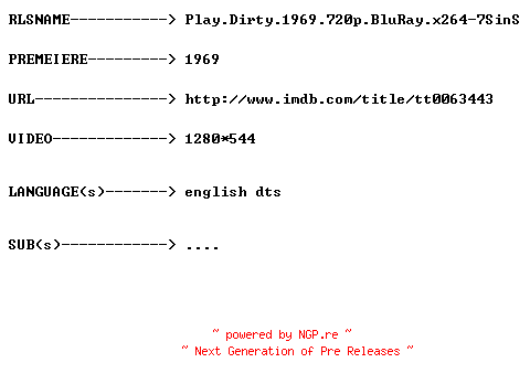 NFO for the release Play.Dirty.1969.720p.BluRay.x264-7SinS by 7SinS