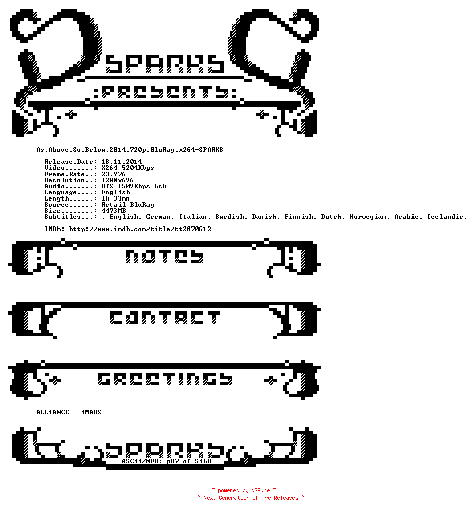 NFO for the release As.Above.So.Below.2014.720p.BluRay.x264-SPARKS by SPARKS