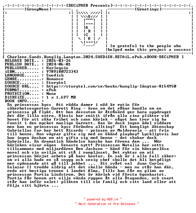 NFO for the release Charlene.Sands.Kunglig.Langtan.2024.SWEDiSH.RETAiL.ePub.eBOOK-DECiPHER by DECiPHER