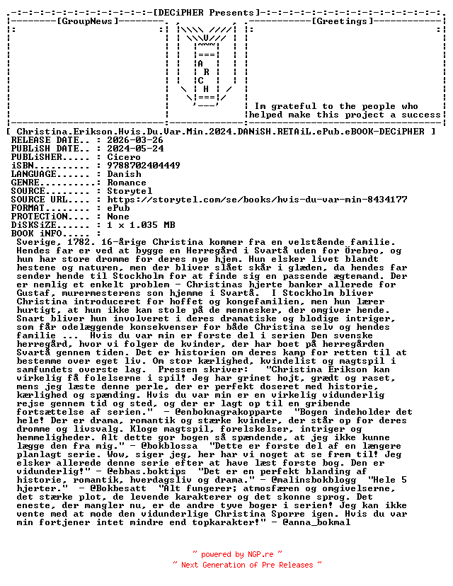 NFO for the release Christina.Erikson.Hvis.Du.Var.Min.2024.DANiSH.RETAiL.ePub.eBOOK-DECiPHER by DECiPHER