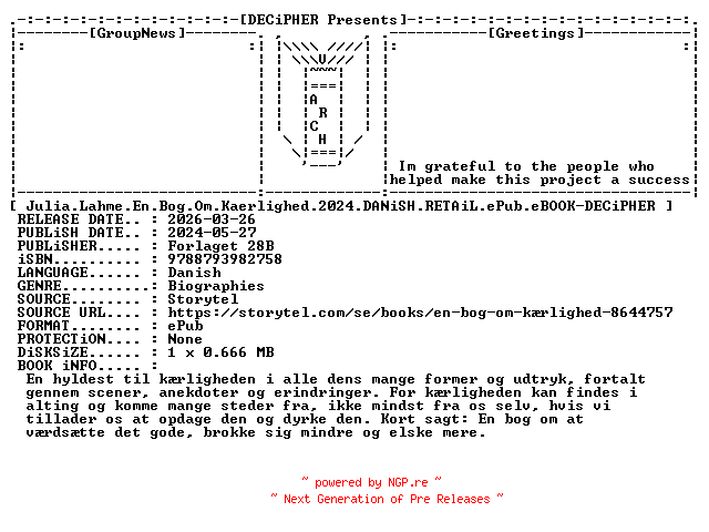 NFO for the release Julia.Lahme.En.Bog.Om.Kaerlighed.2024.DANiSH.RETAiL.ePub.eBOOK-DECiPHER by DECiPHER