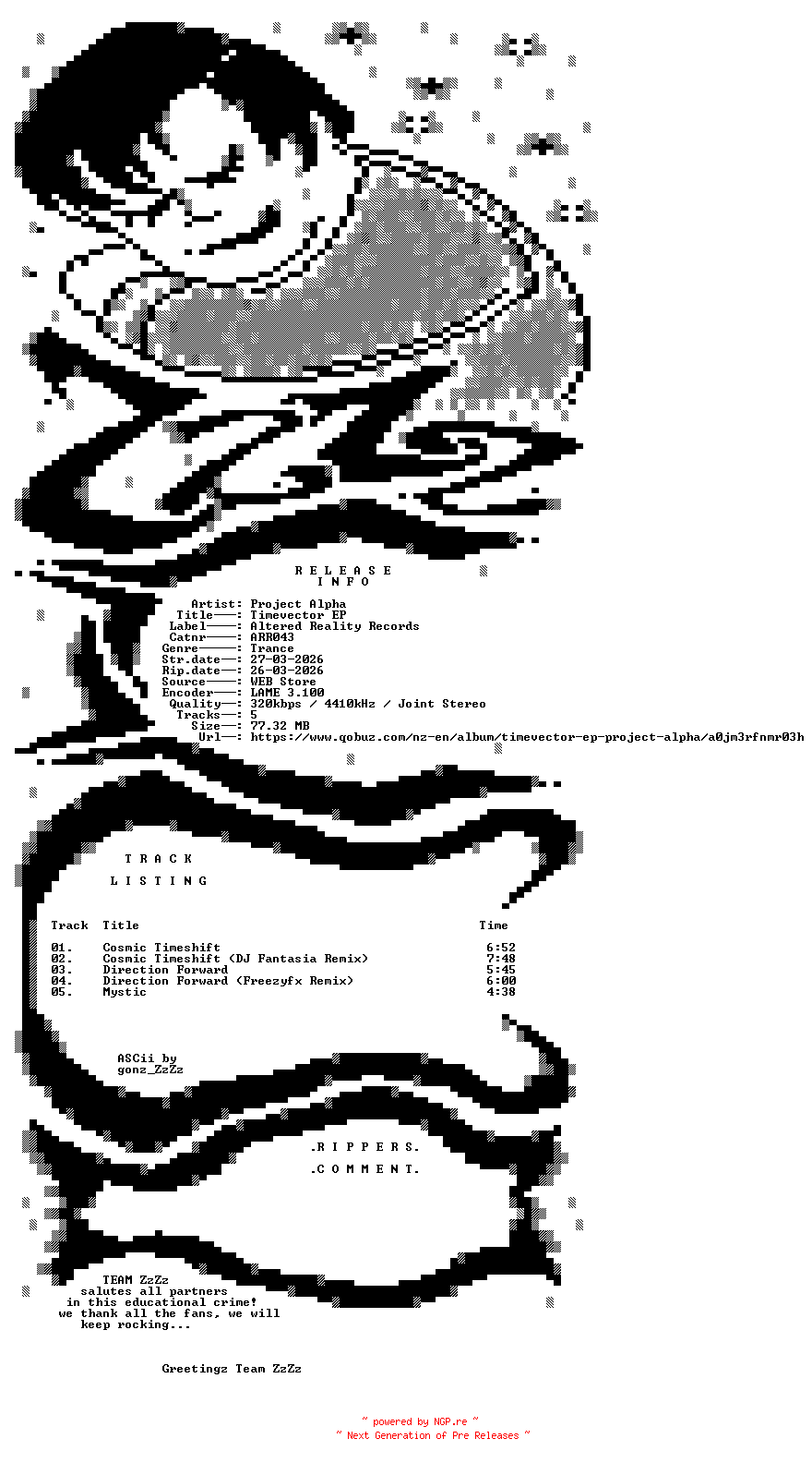 NFO for the release Project_Alpha_-_Timevector_EP-(ARR043)-WEB-2026-ZzZz by ZzZz