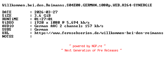 NFO for the release Willkommen.bei.den.Reimanns.S04E08.GERMAN.1080p.WEB.H264-SYNERGiE by SYNERGiE