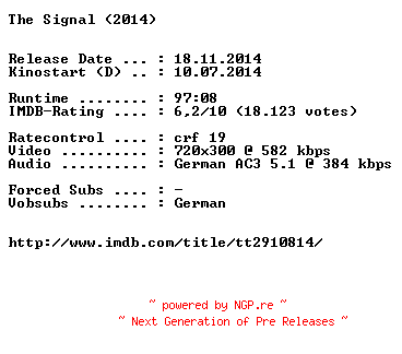 NFO for the release The.Signal.German.BDRiP.x264-EXQUiSiTE by EXQUiSiTE
