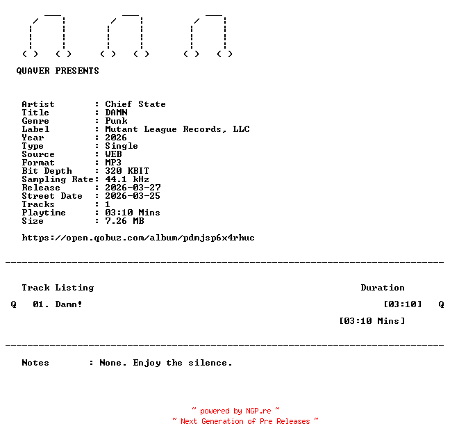 NFO for the release Chief_State-DAMN-SINGLE-WEB-2026-QUAVER by QUAVER