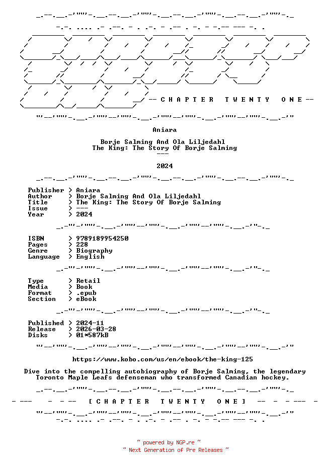 NFO for the release Borje.Salming.And.Ola.Liljedahl.-.The.King.The.Story.Of.Borje.Salming.2024.RETAIL.EPUB.eBook-CTO by CTO