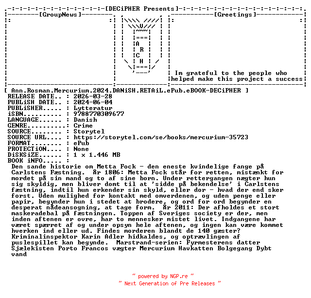 NFO for the release Ann.Rosman.Mercurium.2024.DANiSH.RETAiL.ePub.eBOOK-DECiPHER by DECiPHER