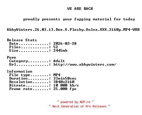NFO for the release AbbyWinters.26.03.13.Dee.V.Fleshy.Vulva.XXX.2160p.MP4-WRB by WRB