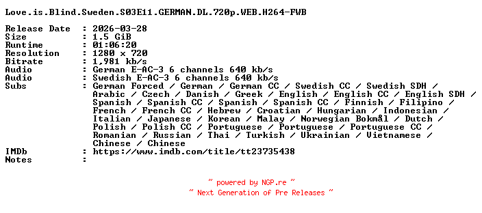 NFO for the release Love.is.Blind.Sweden.S03E11.GERMAN.DL.720p.WEB.H264-FWB by FWB