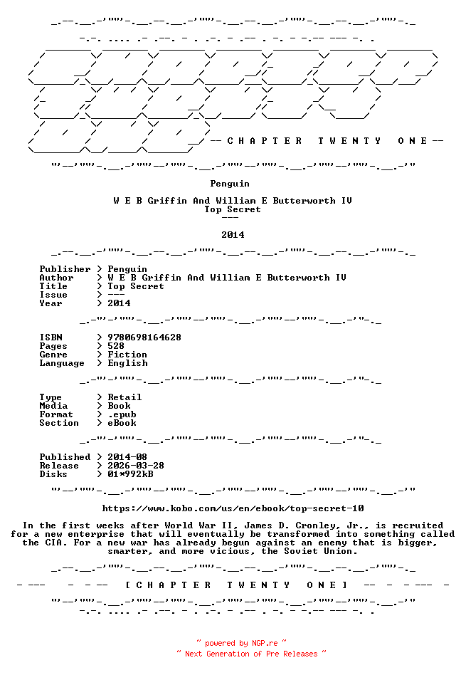 NFO for the release W.E.B.Griffin.And.William.E.Butterworth.IV.-.Top.Secret.2014.RETAIL.EPUB.eBook-CTO by CTO