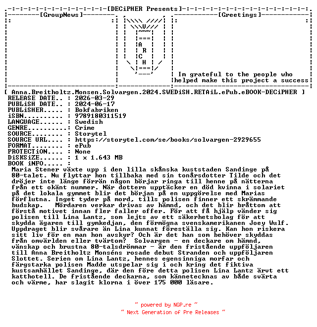 NFO for the release Anna.Breitholtz.Monsen.Solvargen.2024.SWEDiSH.RETAiL.ePub.eBOOK-DECiPHER by DECiPHER