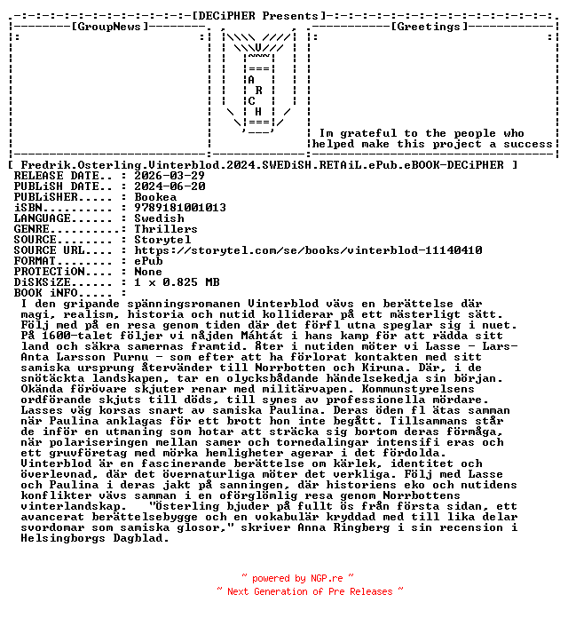NFO for the release Fredrik.Osterling.Vinterblod.2024.SWEDiSH.RETAiL.ePub.eBOOK-DECiPHER by DECiPHER