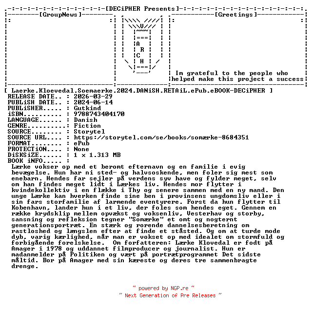 NFO for the release Laerke.Kloevedal.Soemaerke.2024.DANiSH.RETAiL.ePub.eBOOK-DECiPHER by DECiPHER