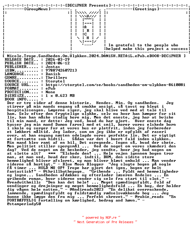 NFO for the release Nicole.Trope.Sandheden.Om.Ulykken.2024.DANiSH.RETAiL.ePub.eBOOK-DECiPHER by DECiPHER