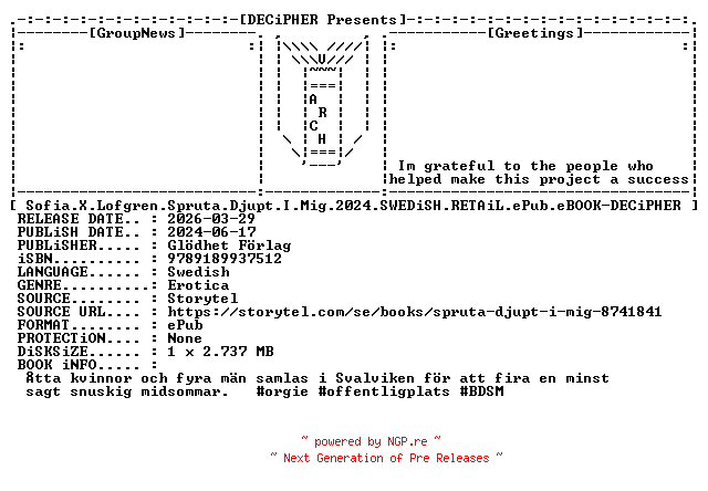 NFO for the release Sofia.X.Lofgren.Spruta.Djupt.I.Mig.2024.SWEDiSH.RETAiL.ePub.eBOOK-DECiPHER by DECiPHER