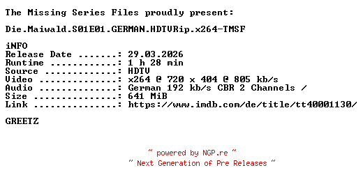 NFO for the release Die.Maiwald.S01E01.GERMAN.HDTVRip.x264-TMSF by TMSF