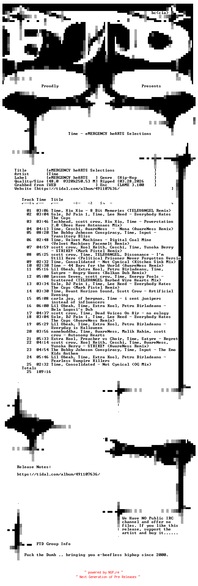NFO for the release Time-eMERGENCY_heARTS_Selections-WEB-2026-FTD by FTD
