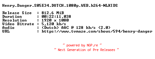 NFO for the release Henry.Danger.S05E34.DUTCH.1080p.WEB.h264-NLKIDS by NLKIDS