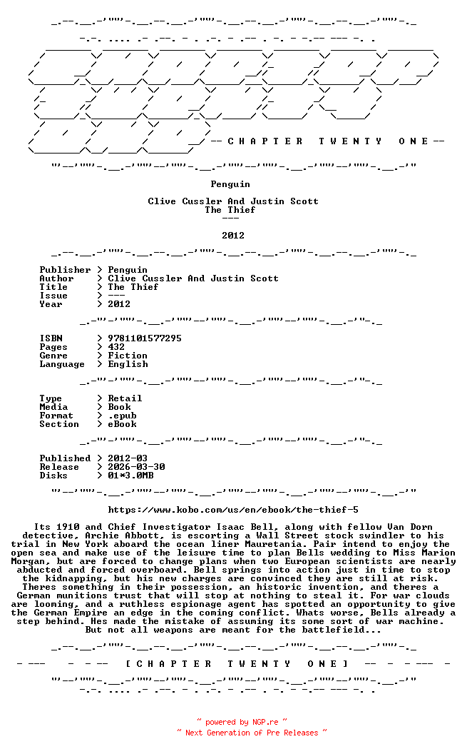 NFO for the release Clive.Cussler.And.Justin.Scott.-.The.Thief.2012.RETAIL.EPUB.eBook-CTO by CTO