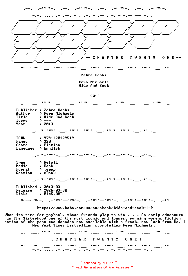 NFO for the release Fern.Michaels.-.Hide.And.Seek.2013.RETAIL.EPUB.eBook-CTO by CTO