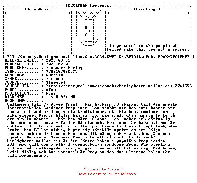 NFO for the release Elle.Kennedy.Hemligheten.Mellan.Oss.2024.SWEDiSH.RETAiL.ePub.eBOOK-DECiPHER by DECiPHER