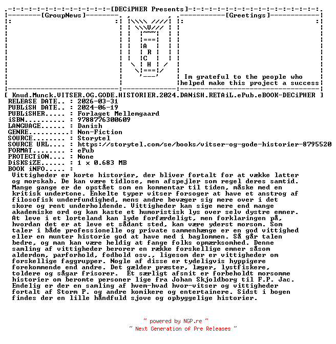 NFO for the release Knud.Munck.Vitser.Og.Gode.Historier.2024.DANiSH.RETAiL.ePub.eBOOK-DECiPHER by DECiPHER